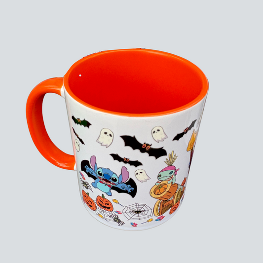 Tazón Personalizado con Interior y Mango de Color Naranjo – Lilo y Stich - Halloween